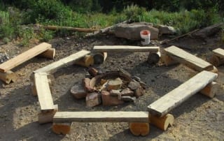 fire pit and benches