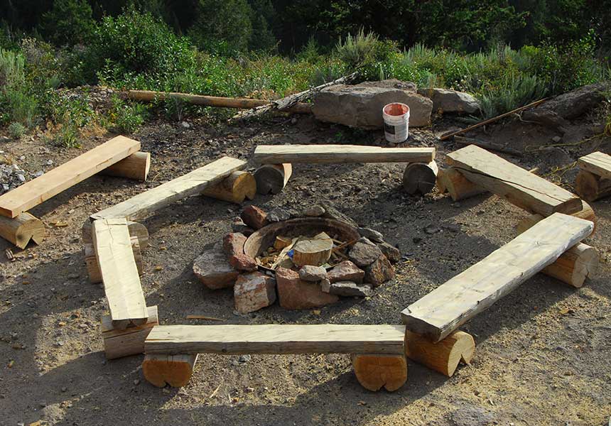 fire pit and benches