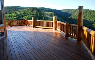 deck with view of hills