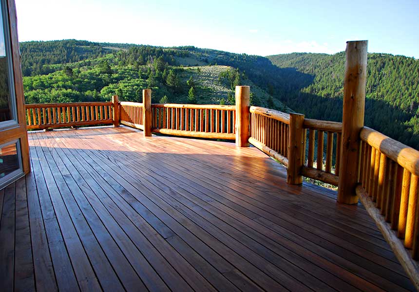 deck with view of hills