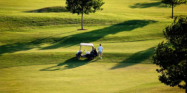 golfer and cart on golf course