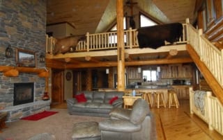 lodge interior living room and kitchen