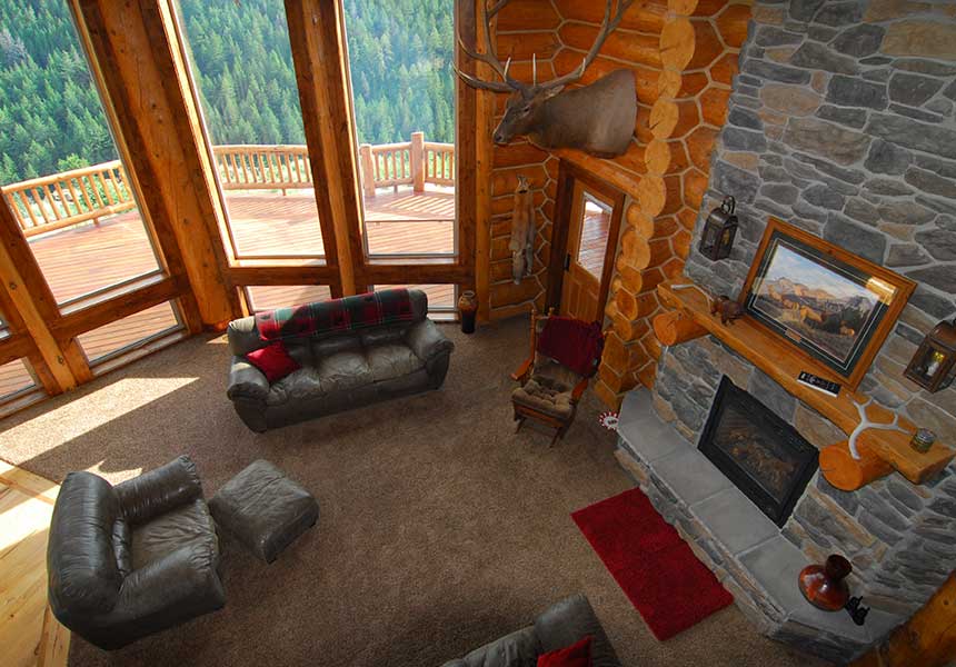 lodge interior - living room from second floor