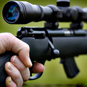 close up of rifle sight, grip and trigger