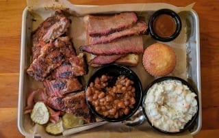 Elk brisket, beans, coleslaw and a corn muffin.