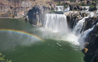 A rainbow at Shoshone Falls, a nature attraction in Idaho