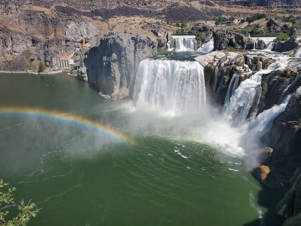 A rainbow at Shoshone Falls, a nature attraction in Idaho